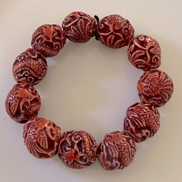 Dragon Red Beaded Stretch Tibetan Buddha Buddhist Prayer Meditation Bracelet - Picture 7 of 7